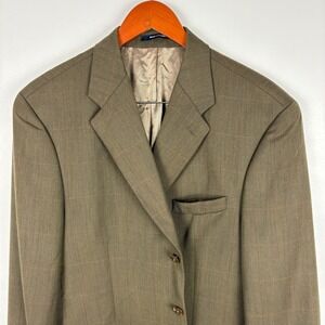 Chaps Ralph Lauren Wool Plaid Blazer Jacket 43R‎ Olive Green Brown